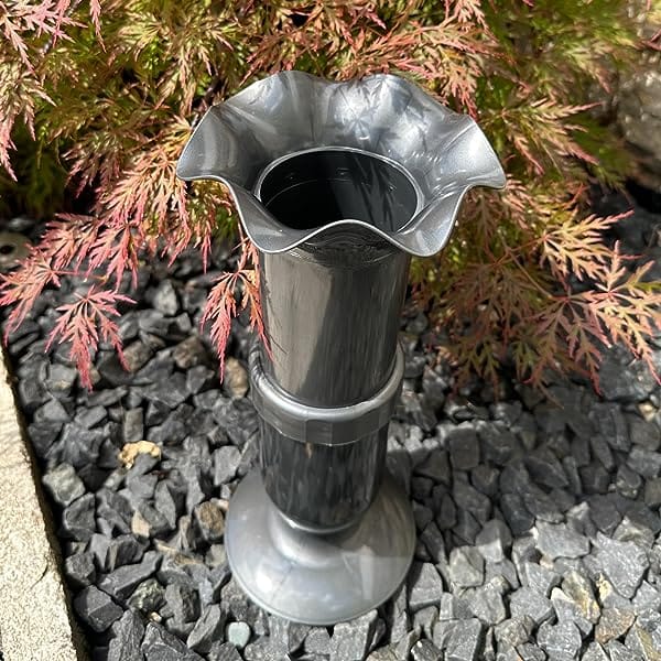 🖤eberin · Friedhof Grabvase · Grabblumenvase · Steckvase fürs Grab · Blumen- oder Gesteckvase · höhenverstellbar 27-37cm · Anthrazit mit Metallic-Optik · • Grabwelt eberin365
